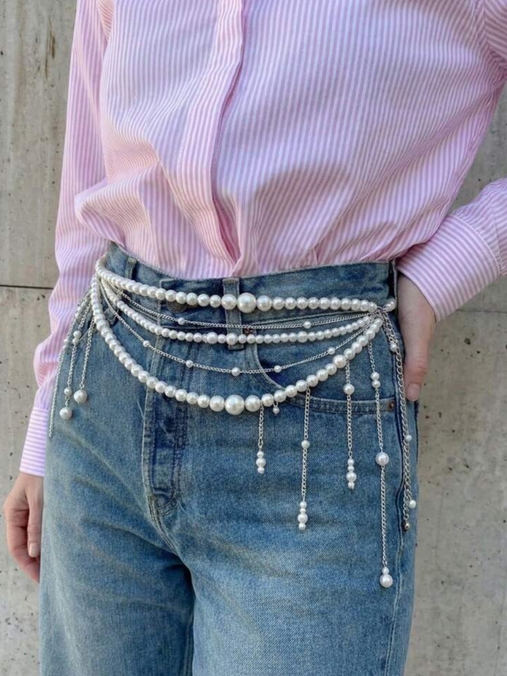 1pc French Style Elegant Luxury Multi-Layer Tassel Waist Chain Body Chain, Niche - Picture 2 of 4